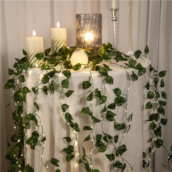 33ft Vine String Lights Battery Operated 100 LED Pothos Garland Indoor Outdoor - Picture 4 of 8